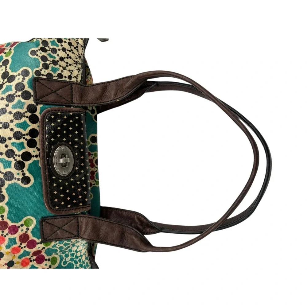 Fossil‎ KEY-PER Key Per Kaleidoscope Coated Canvas Shoulder Tote Purse Teal
